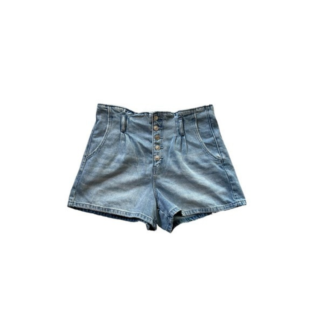 American Eagle Paper Bag‎ Mom Jean Short Cotton Blue High Rise Button Fly NWT